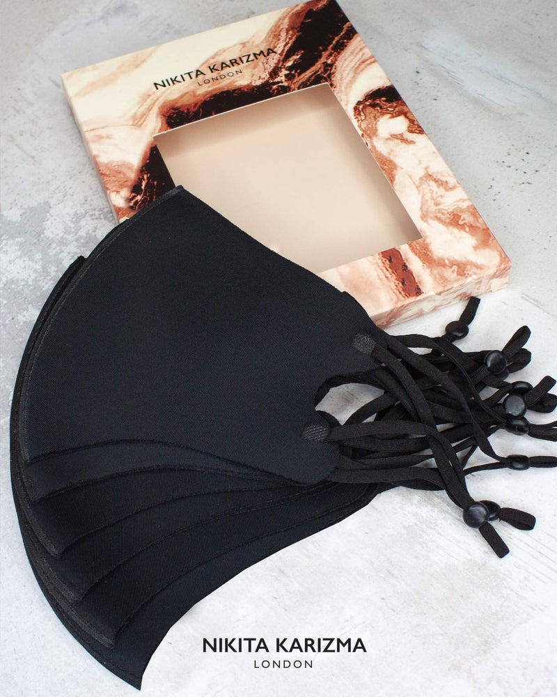 KARIZMA Face Wardrobe Cloth Face Mask for Women Pack. 6 Buttery Soft Black Face Masks Washable Fabric with Adjustable Ear Loops. Face Mask Reusable and Stretchy. Comfortable and Fresh Facemask - Image 5